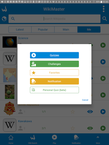 Personliga quizzar i WikiMaster
